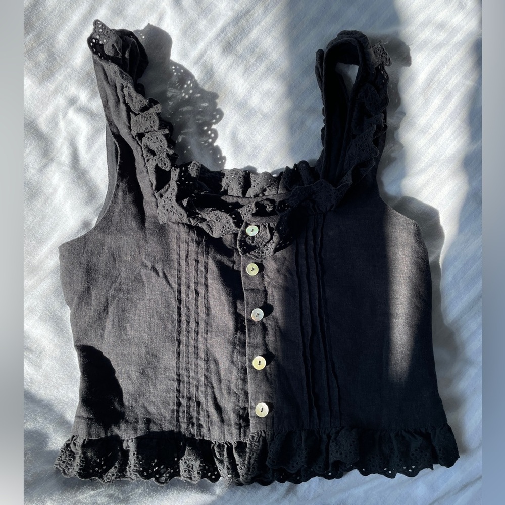 Rolla’s Black Lace Crop Top w Buttons